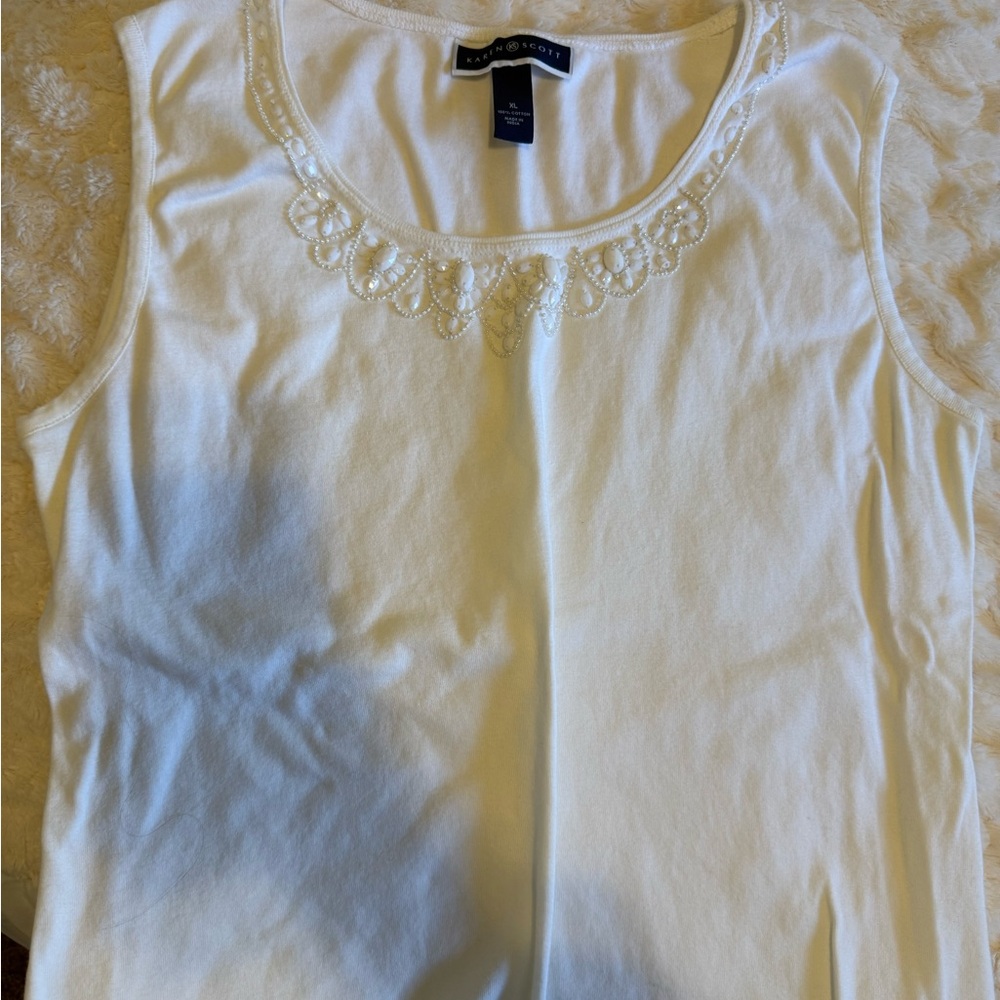 Karen Scott cream Embroidered Tank Top